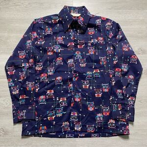 Vintage 70s Lancer California Disco Shirt Polyester Long Sleeve Pattern Large